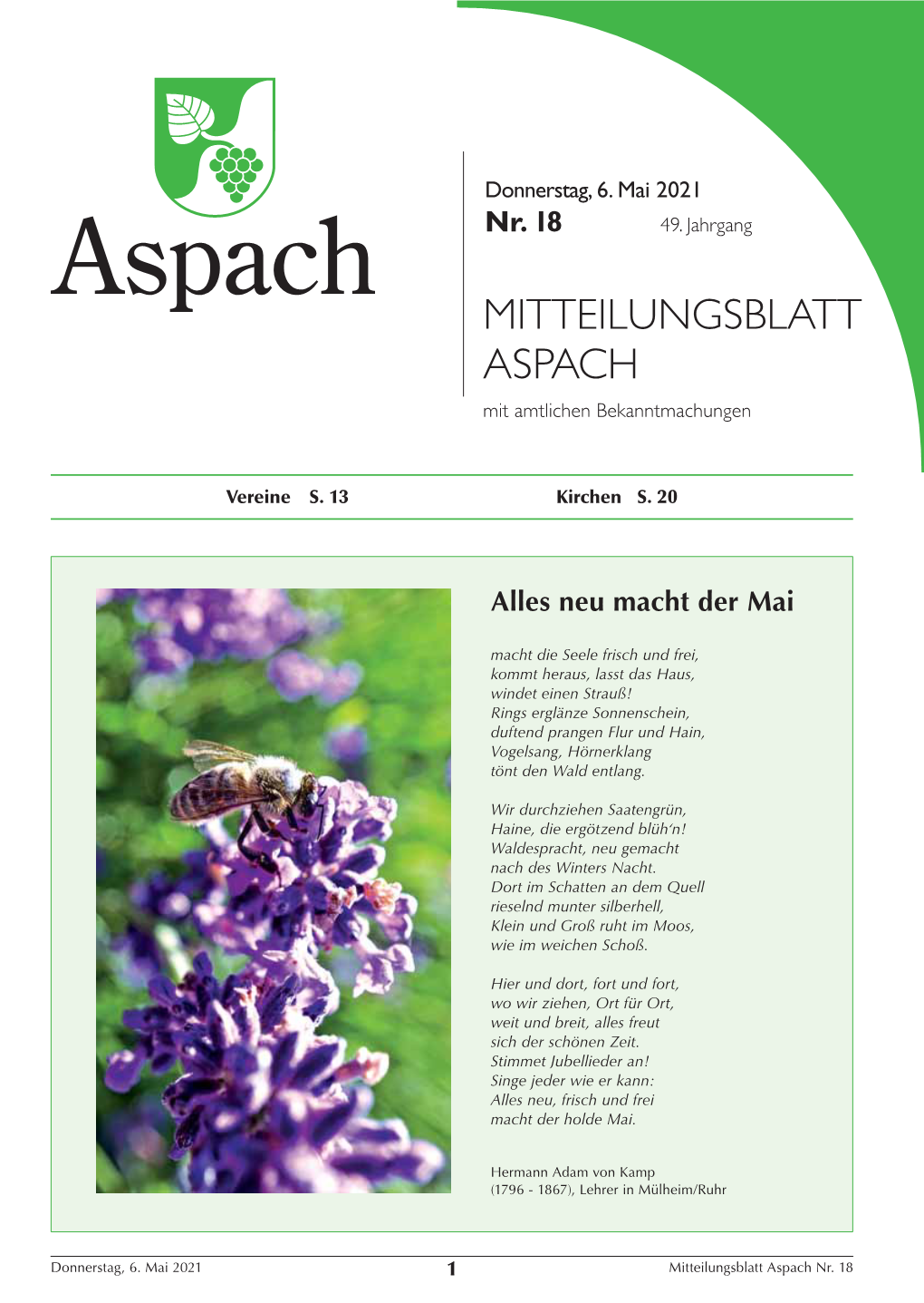 Mitteilungsblatt 18. Woche 2021 (PDF-Datei)