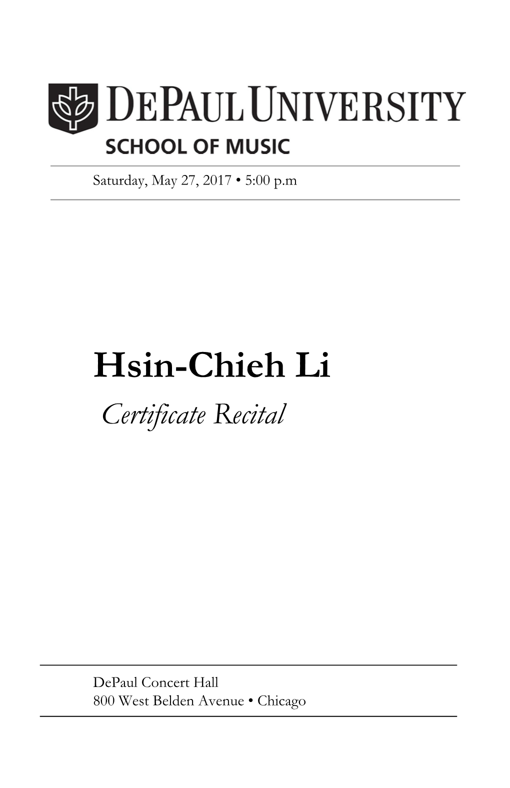 Hsin-Chieh Li Certificate Recital