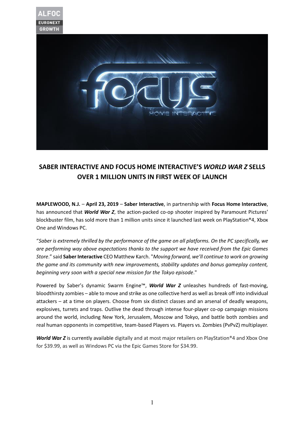 Saber Interactive and Focus Home Interactive's World