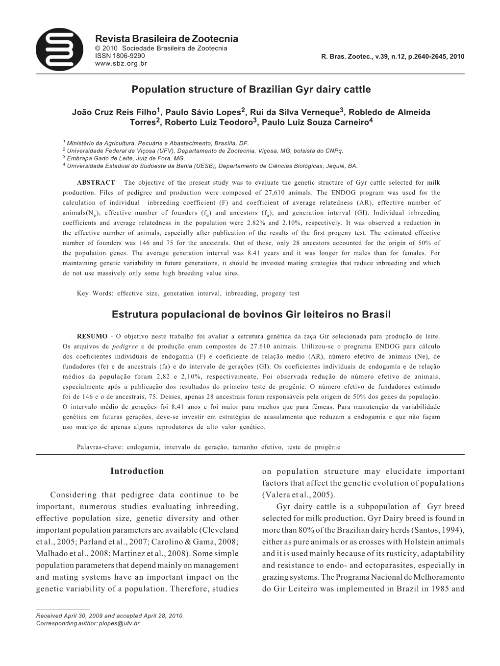 Population Structure of Brazilian Gyr Dairy Cattle Estrutura Populacional