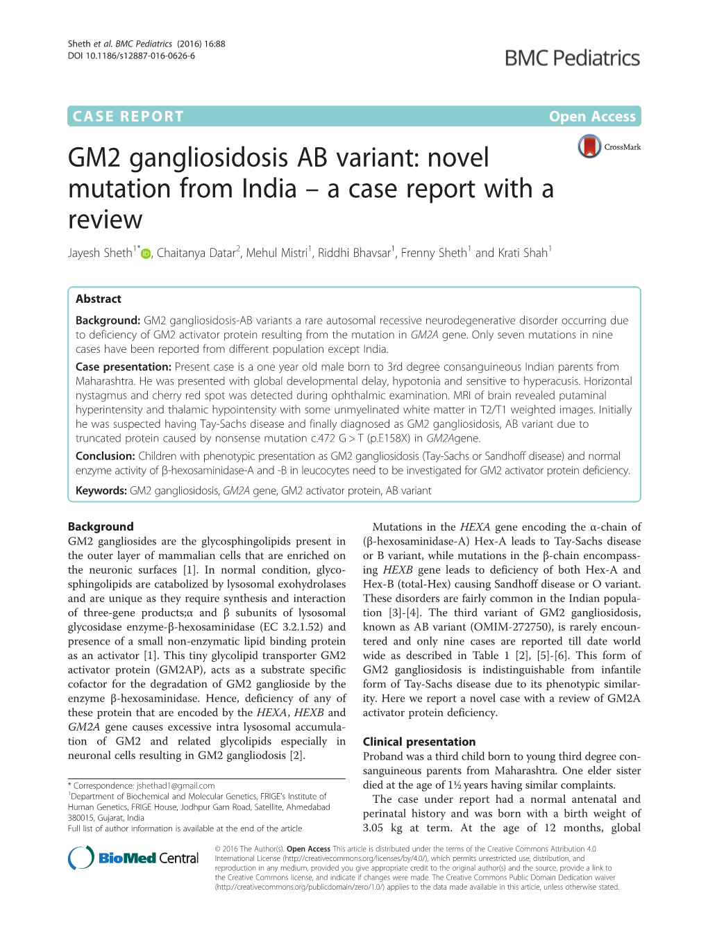 GM2 Gangliosidosis AB Variant