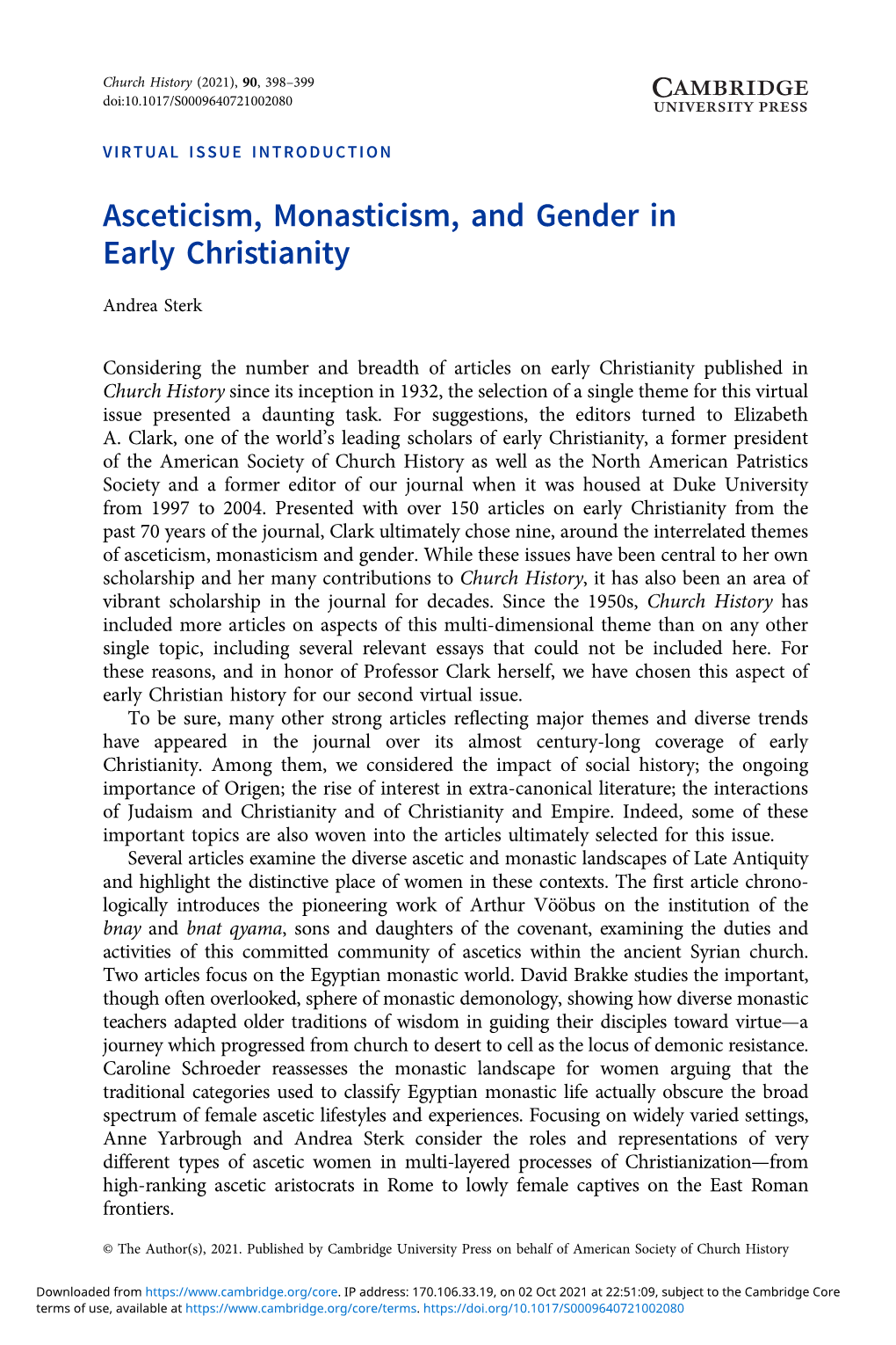 Asceticism, Monasticism, and Gender in Early Christianity