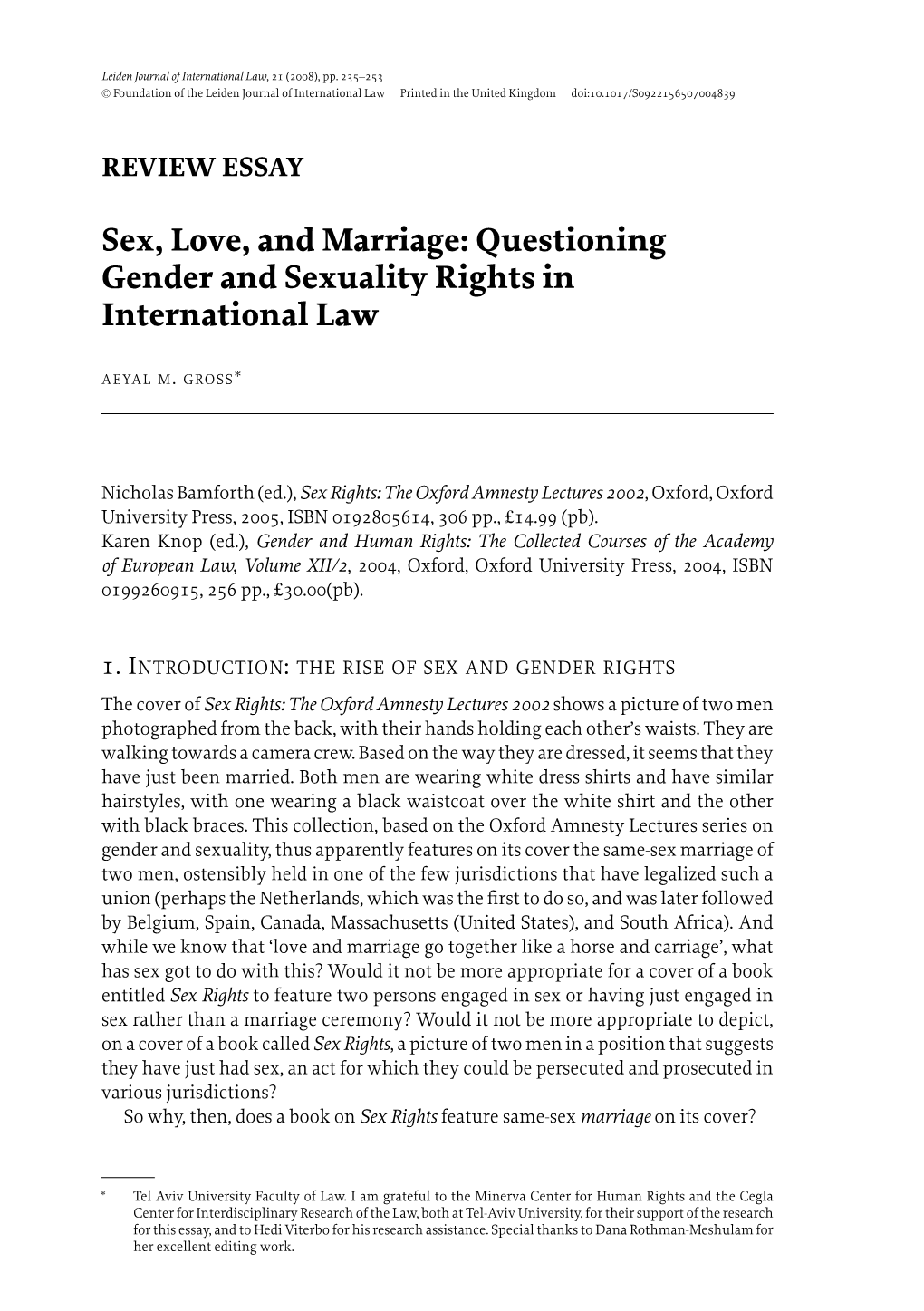 Sex, Love, and Marriage: Questioning Gender and Sexuality Rights in International Law