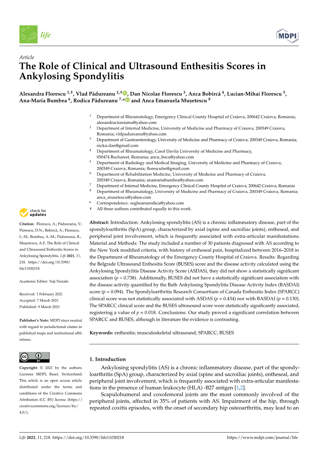 The Role of Clinical and Ultrasound Enthesitis Scores in Ankylosing Spondylitis