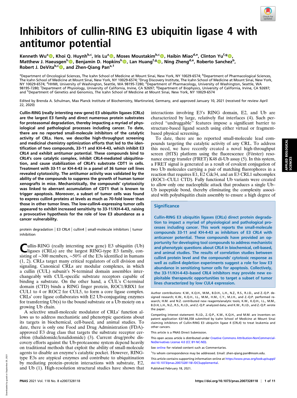 Inhibitors of Cullin-RING E3 Ubiquitin Ligase 4 with Antitumor Potential