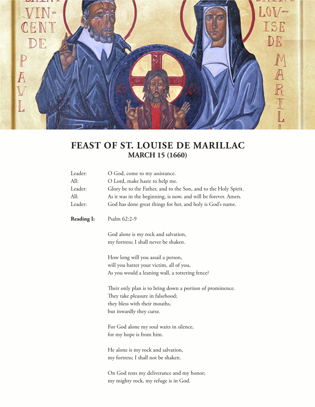 Feast of St. Louise De Marillac March 15 (1660)