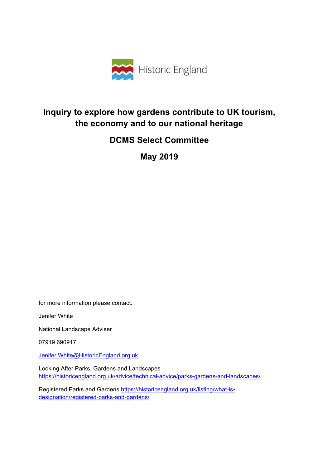 Response to the DCMS Select Committee Inquiry on Garden Tourism