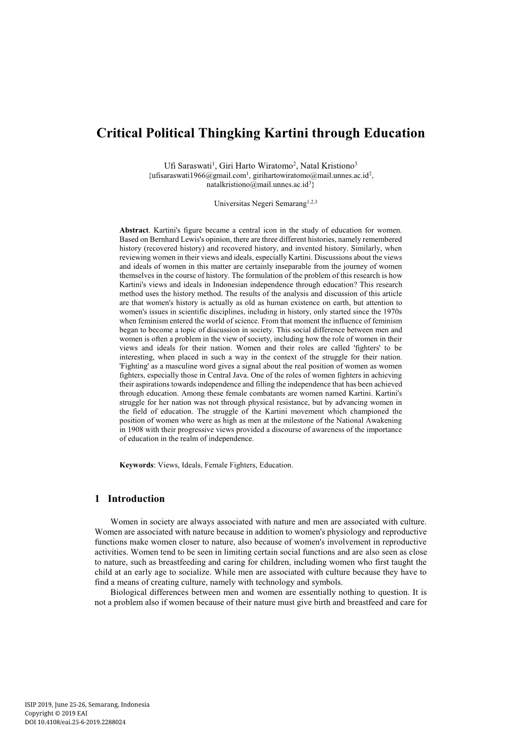 Critical Political Thingking Kartini Through Education