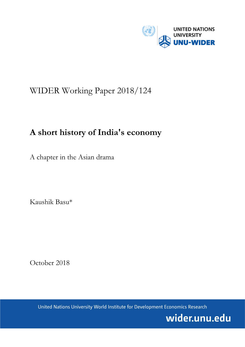 WIDER Working Paper 2018/124: a Short History Of