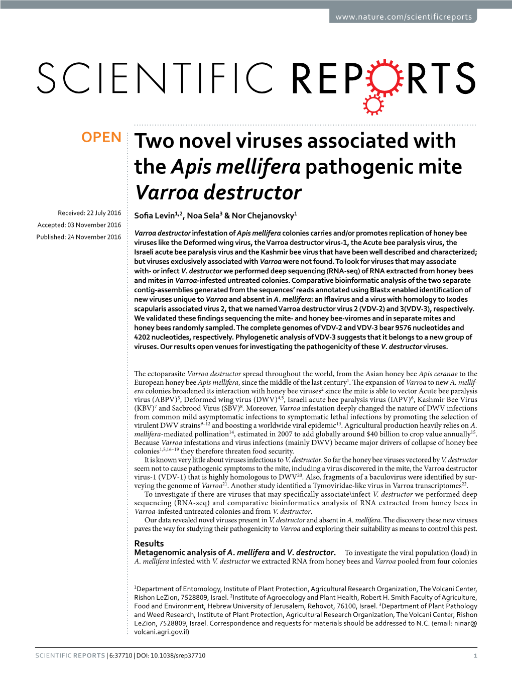 Two Novel Viruses Associated with the Apis Mellifera Pathogenic Mite