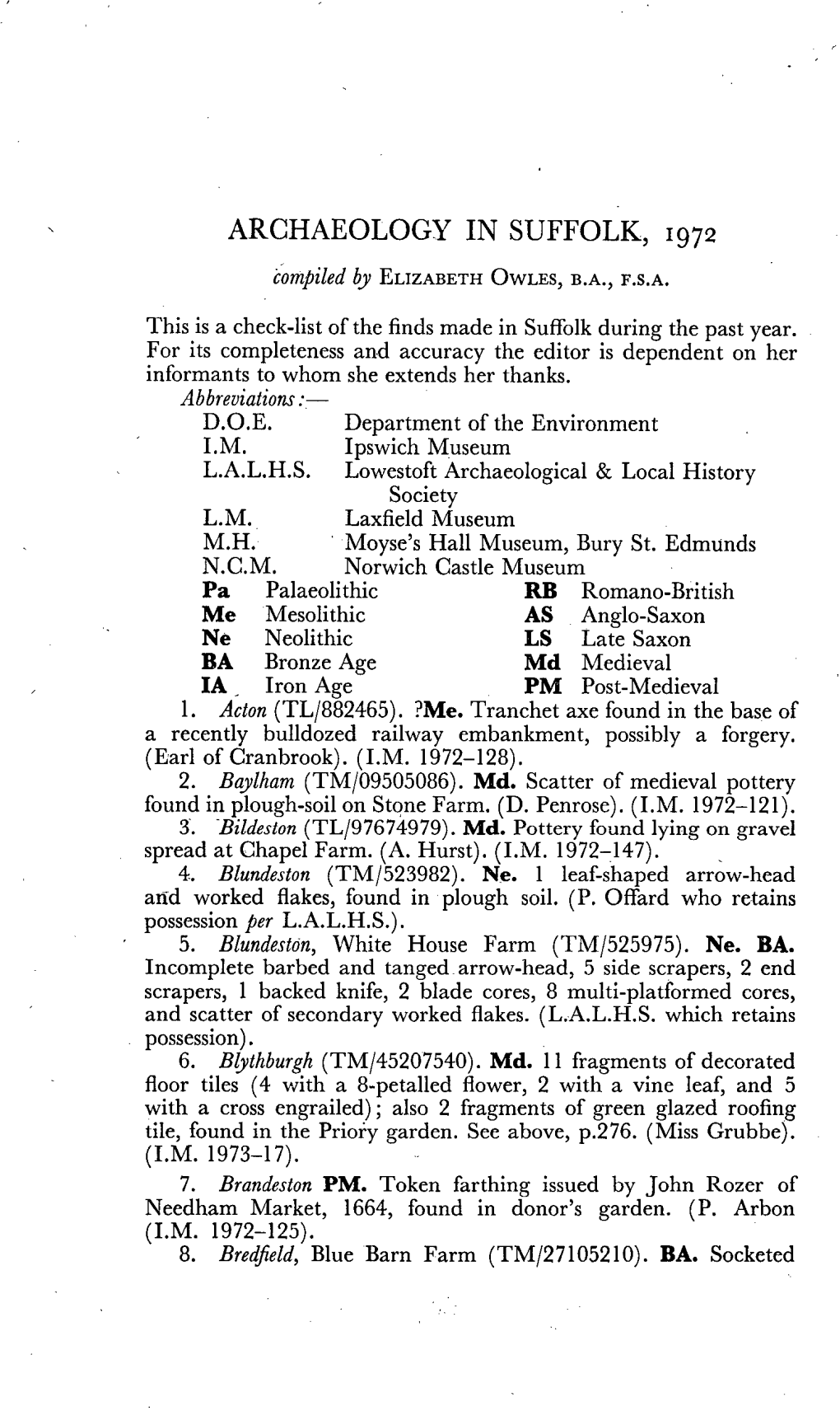 Archaeology in Suffolk, 1972 E. J. Owles