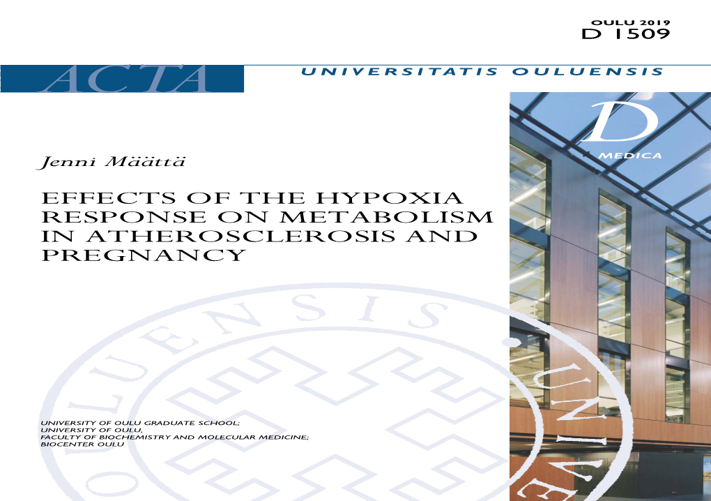 Effects of the Hypoxia Response on Metabolism in Atherosclerosis and Pregnancy