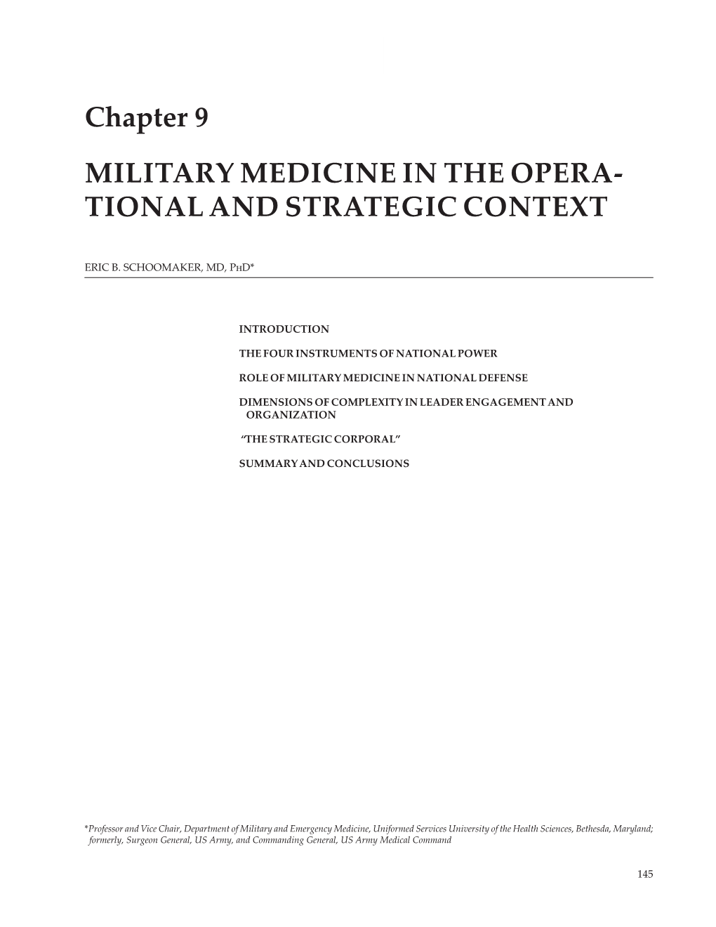 Military Medicine in the Operational and Strategic Context