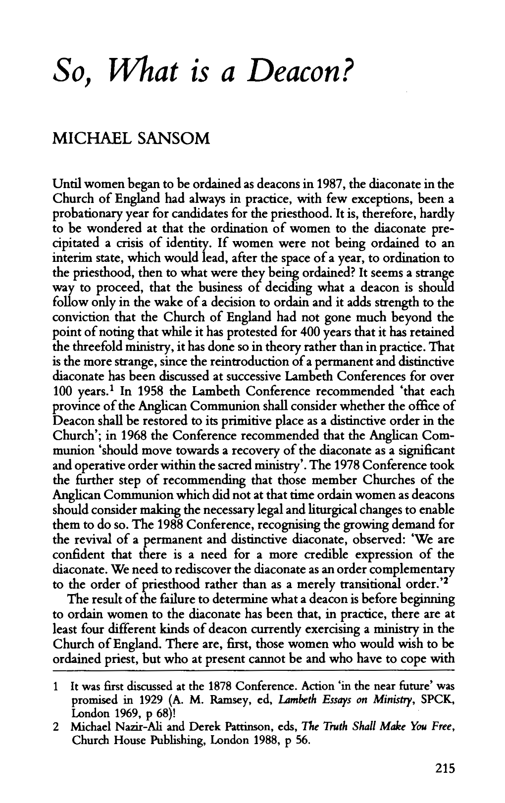 Michael Sansom, "So, What Is a Deacon?"