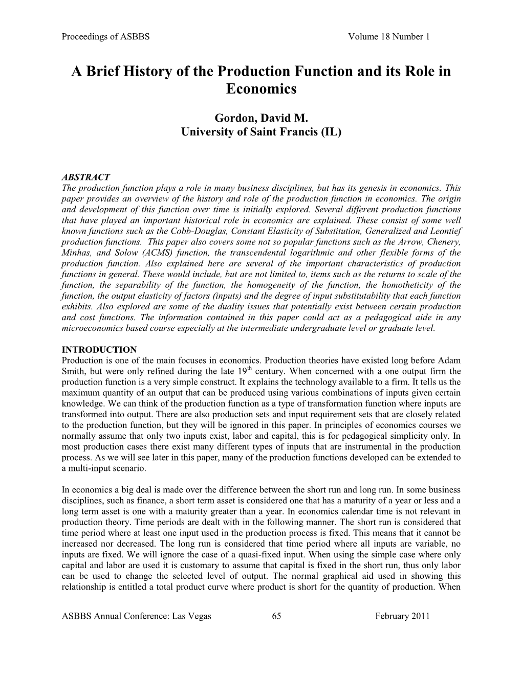 A Brief History of the Production Function and Its Role in Economics