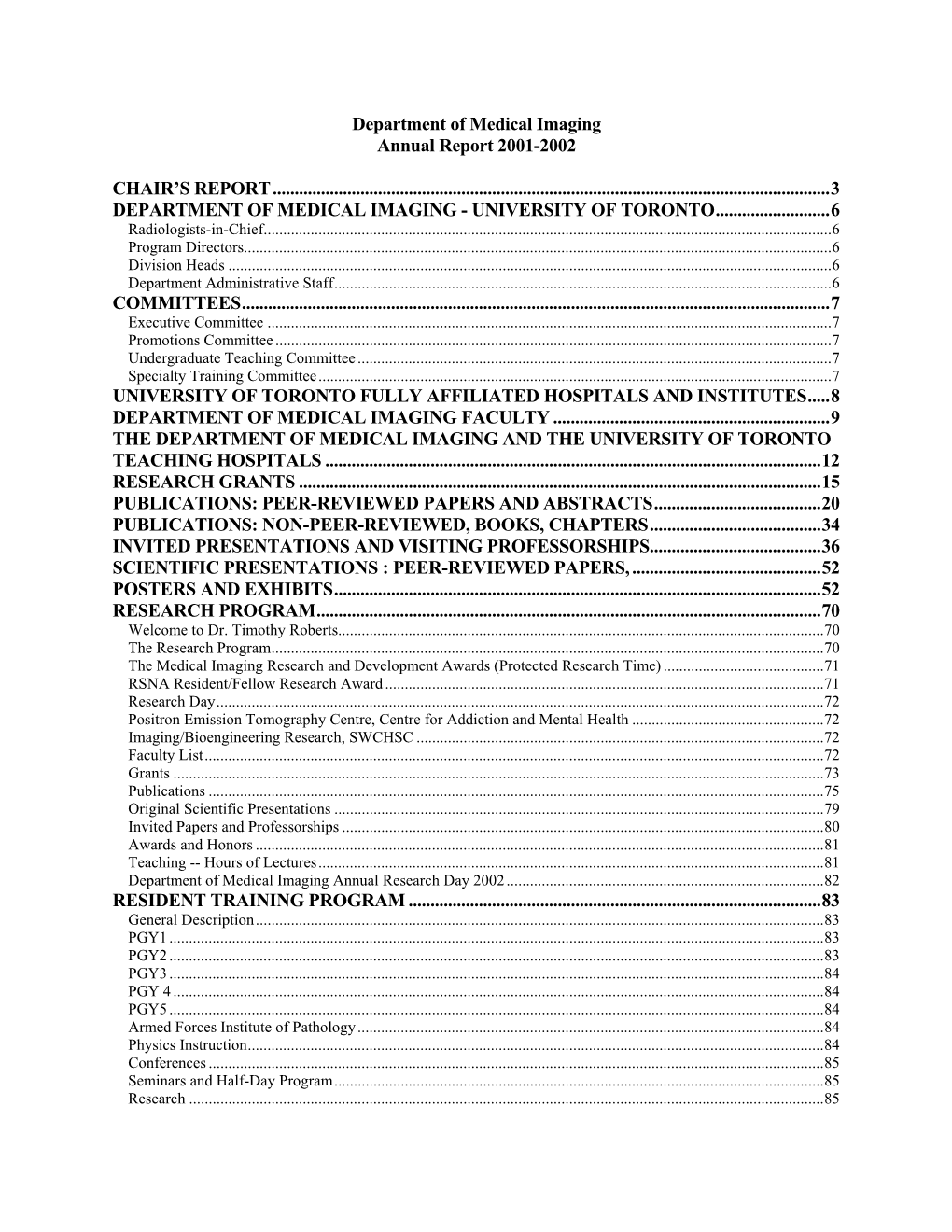 Department of Medical Imaging Annual Report 2001-2002