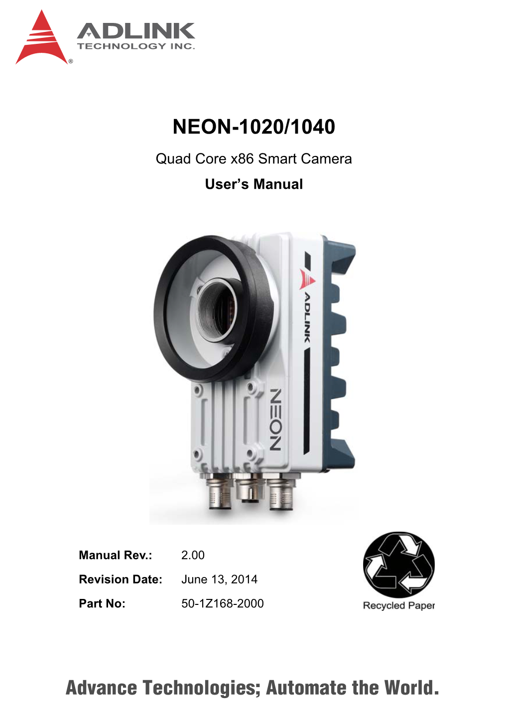 NEON-1020/1040 Quad Core X86 Smart Camera User’S Manual