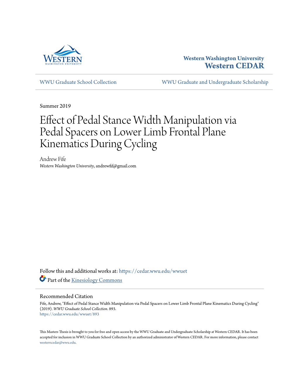 Effect of Pedal Stance Width Manipulation Via Pedal Spacers On