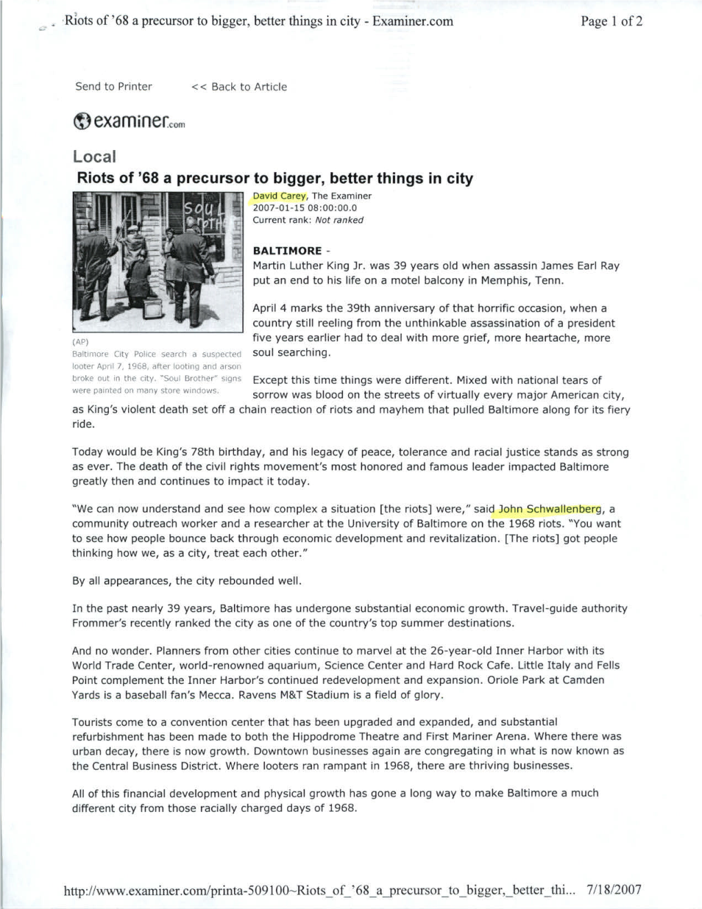 Examiner Staff Writer April 6, There Were Roughly 5,000 Sniper’S Bullet Struck Martin in the Aftermath of the Riots in People Arrested