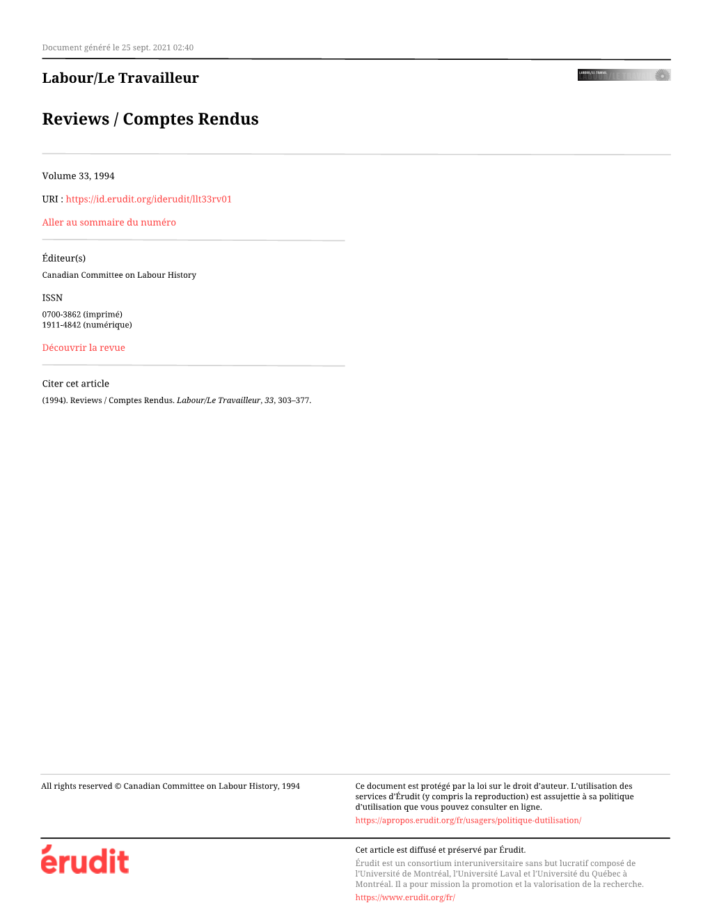 Reviews / Comptes Rendus