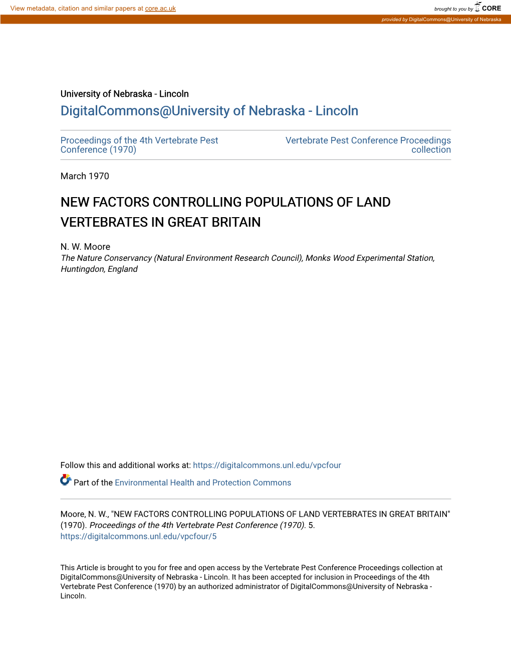 New Factors Controlling Populations of Land Vertebrates in Great Britain