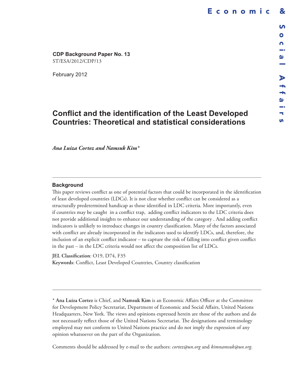 Conflict and the Identification of the Least Developed Countries: Theoretical and Statistical Considerations