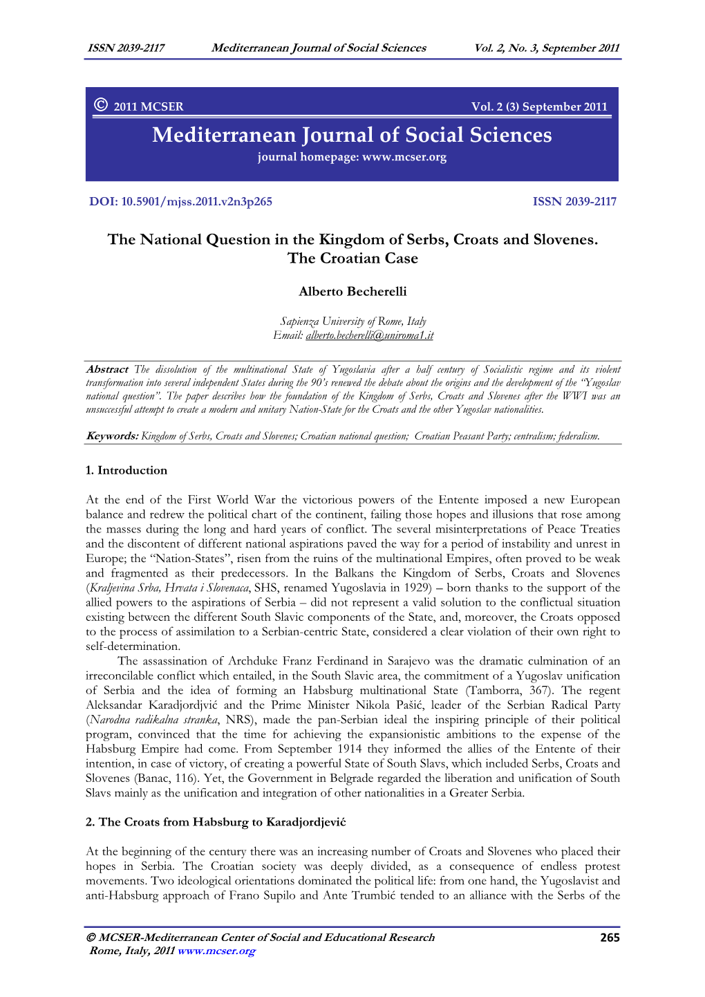 Mediterranean Journal of Social Sciences Vol