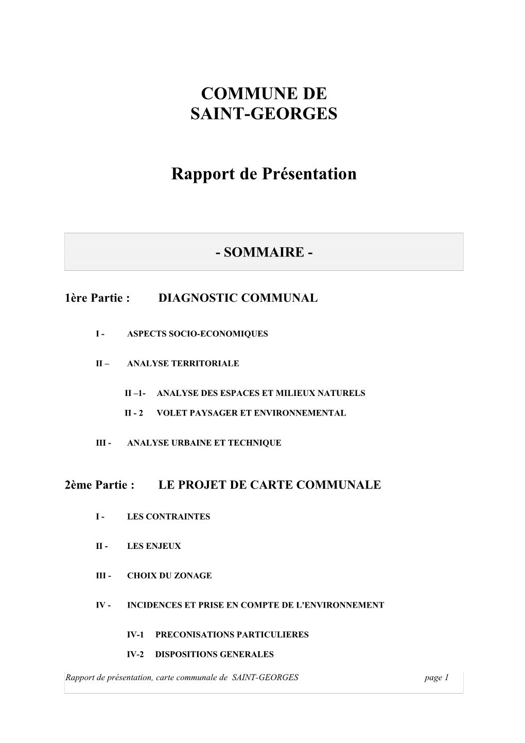 COMMUNE DE SAINT-GEORGES Rapport De Présentation