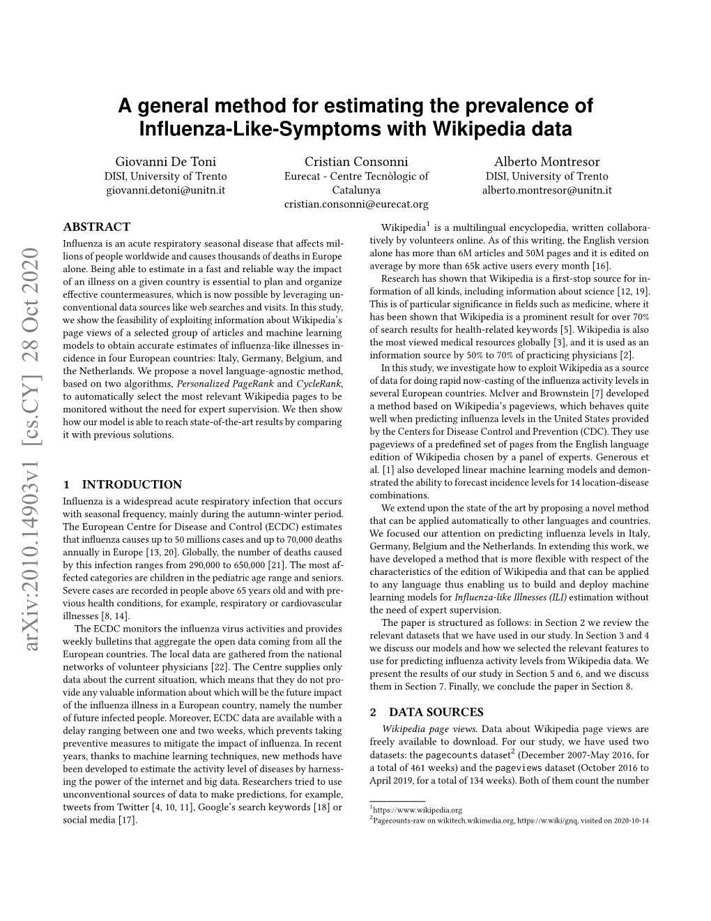 A General Method for Estimating the Prevalence of Influenza-Like-Symptoms with Wikipedia Data