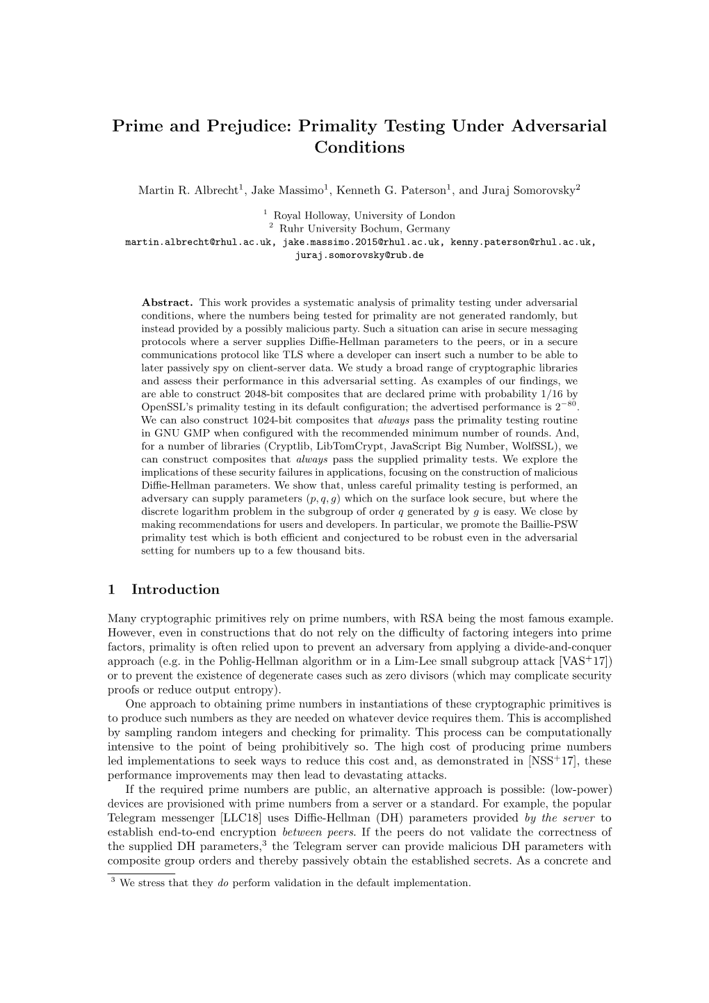 Prime and Prejudice: Primality Testing Under Adversarial Conditions