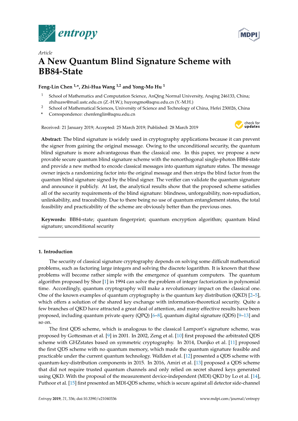 A New Quantum Blind Signature Scheme with BB84-State