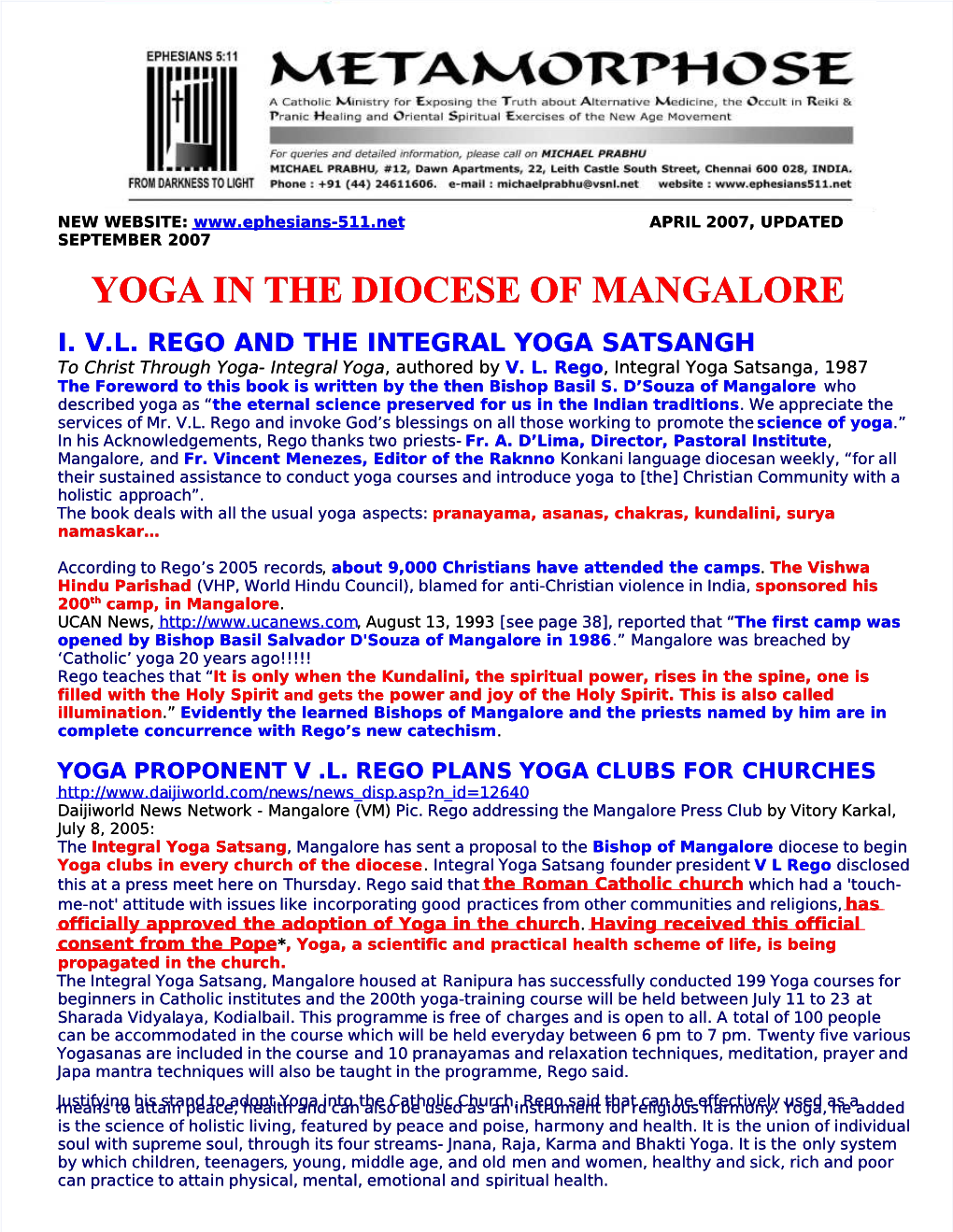 Yoga in the Diocese of Mangalore I