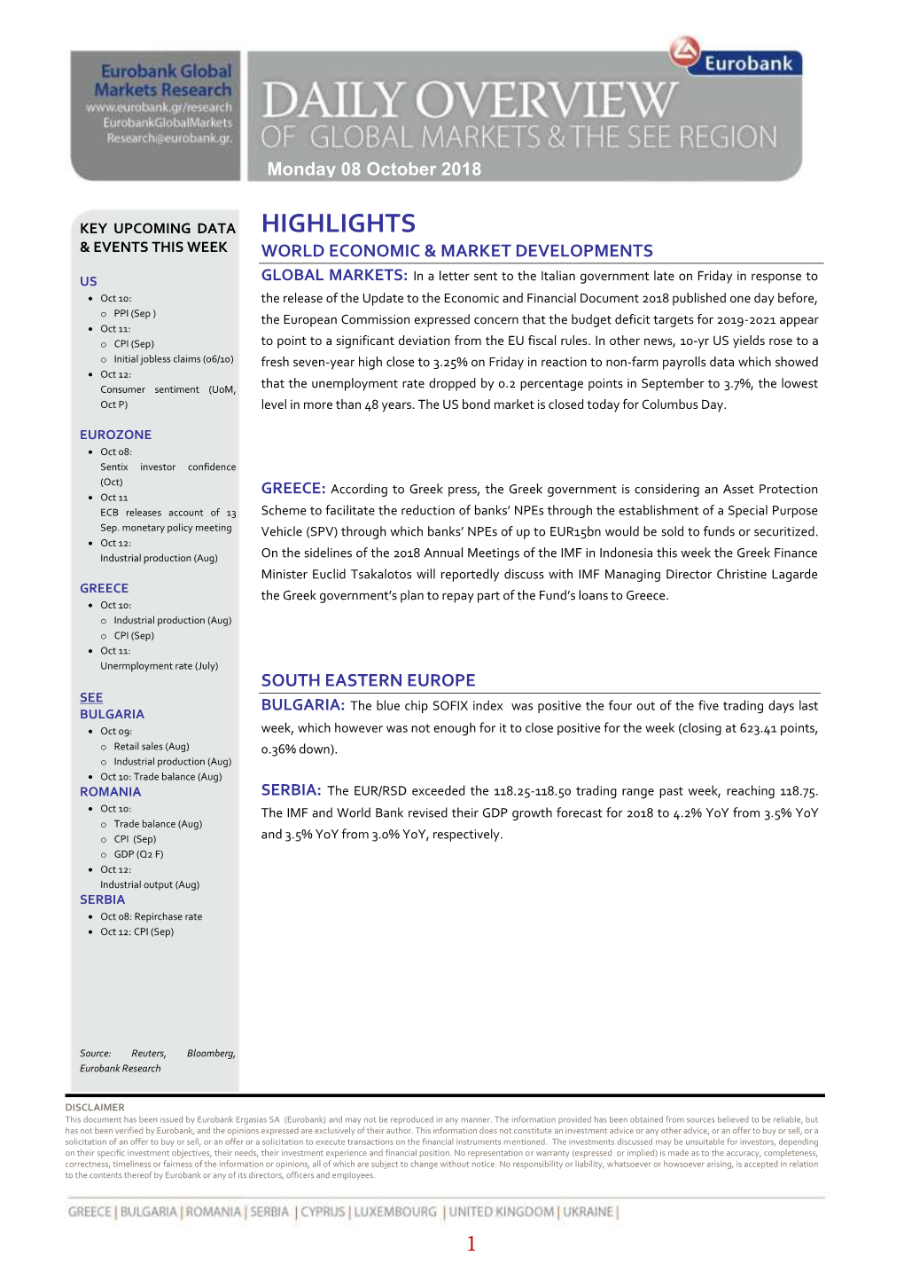 Highlights & Events This Week World Economic & Market Developments