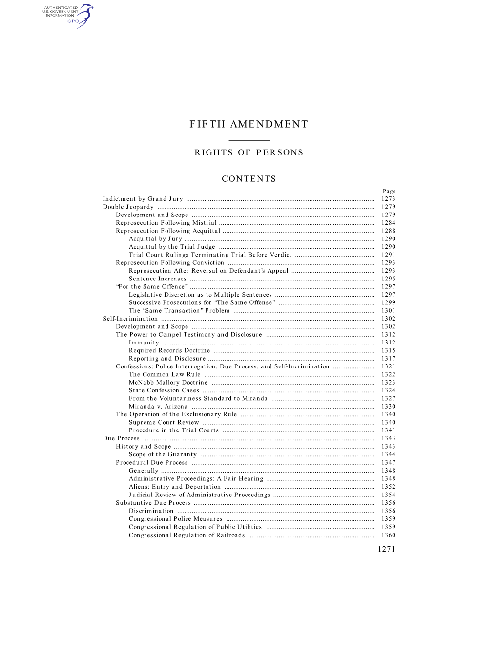 5Th Amendment US Constitution--Rights of Persons