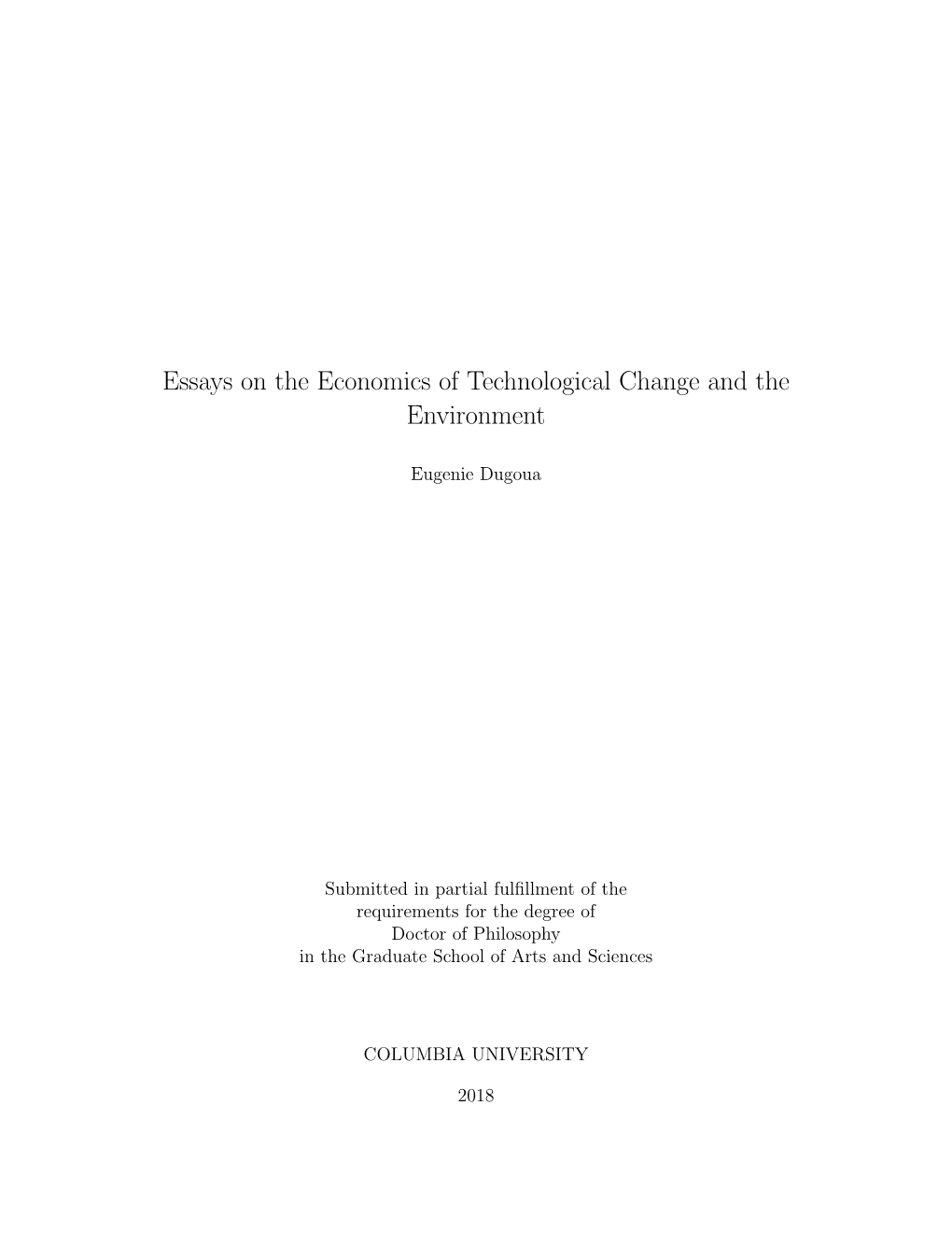 Essays on the Economics of Technological Change and the Environment