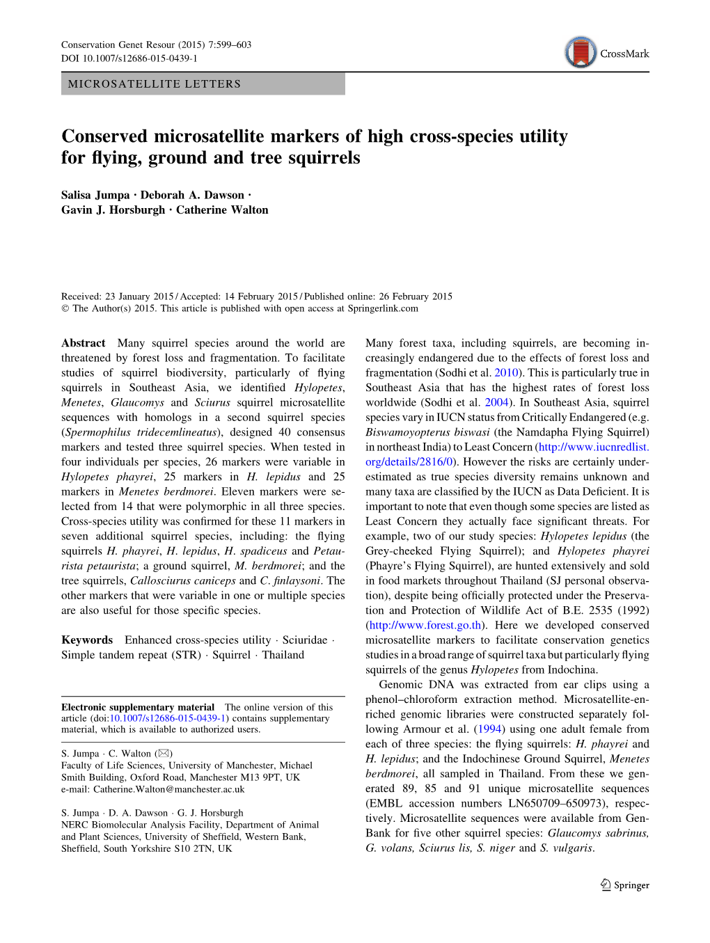 Conserved Microsatellite Markers of High Cross-Species Utility for Flying