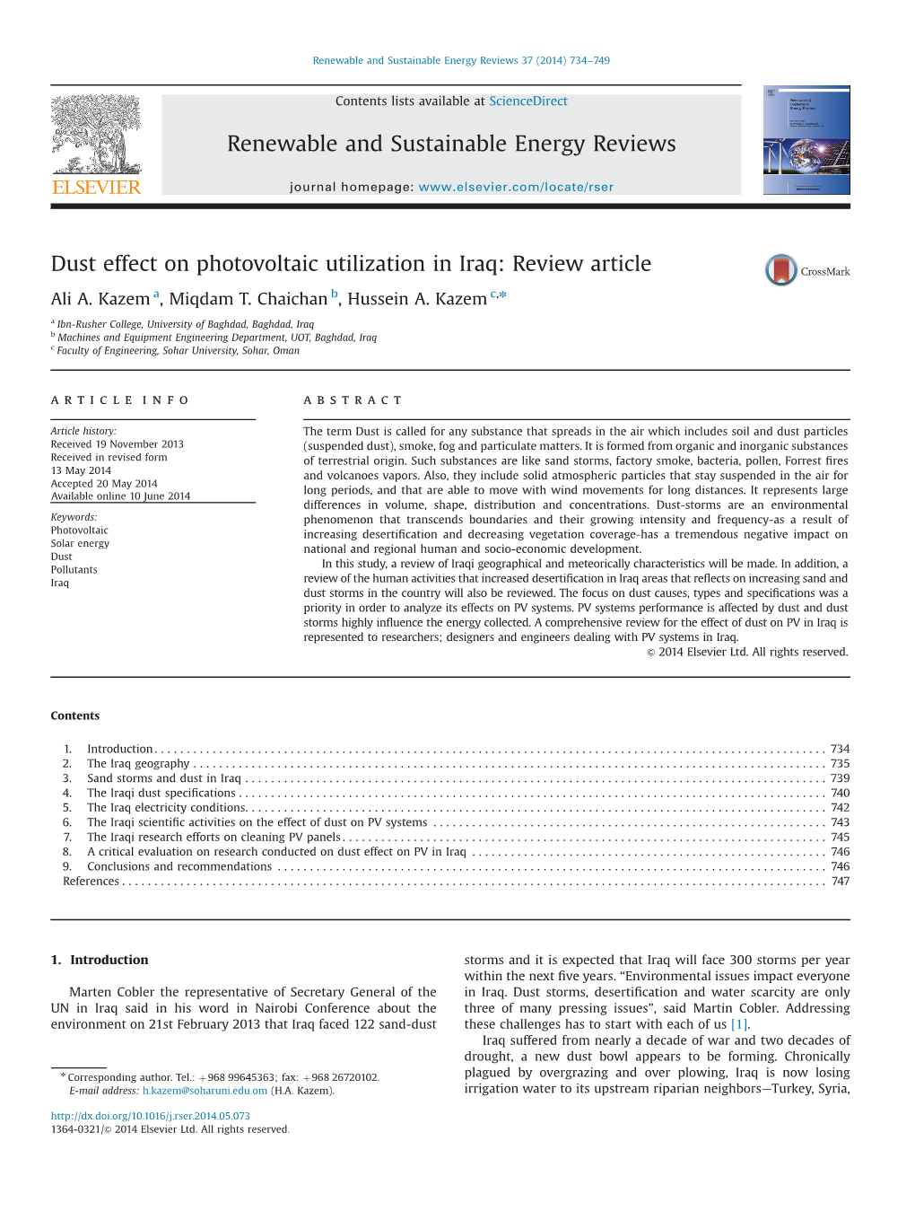 Dust Effect on Photovoltaic Utilization in Iraq Review Article