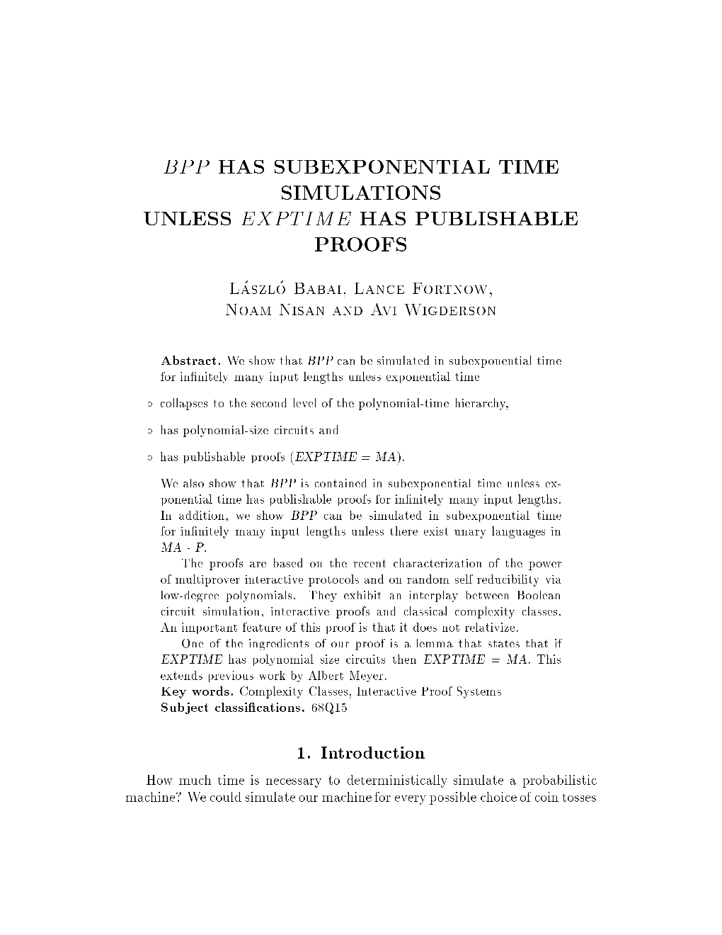 Bpp Has Subexponential Time Simulations Unless Exptime Has Publishable Proofs