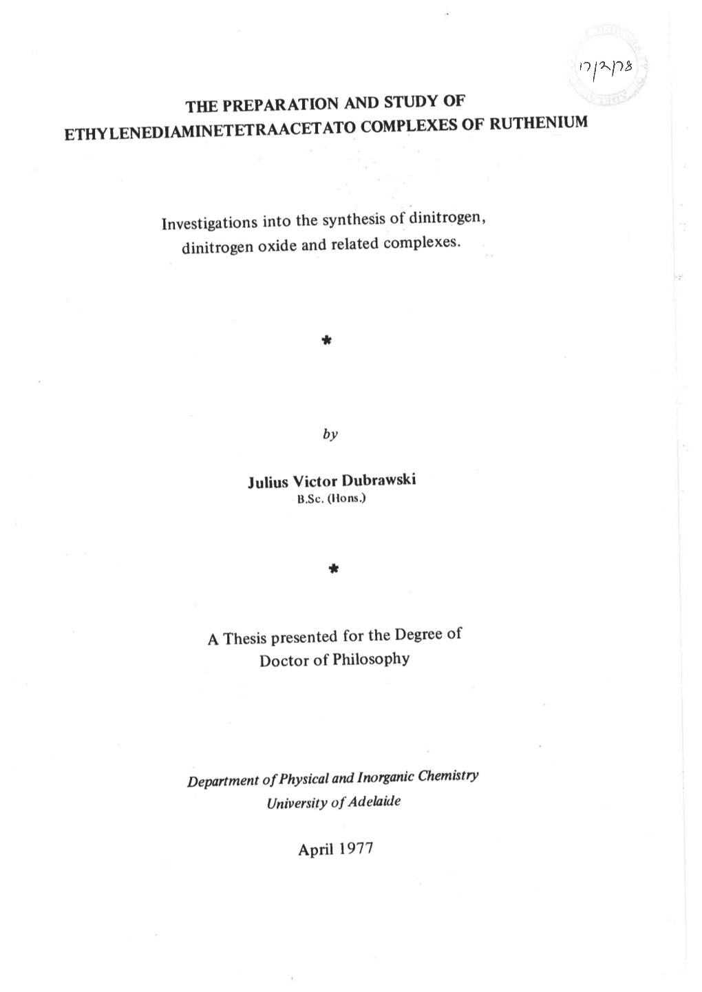 The Preparation and Study of Ethylenediaminetetraacetato