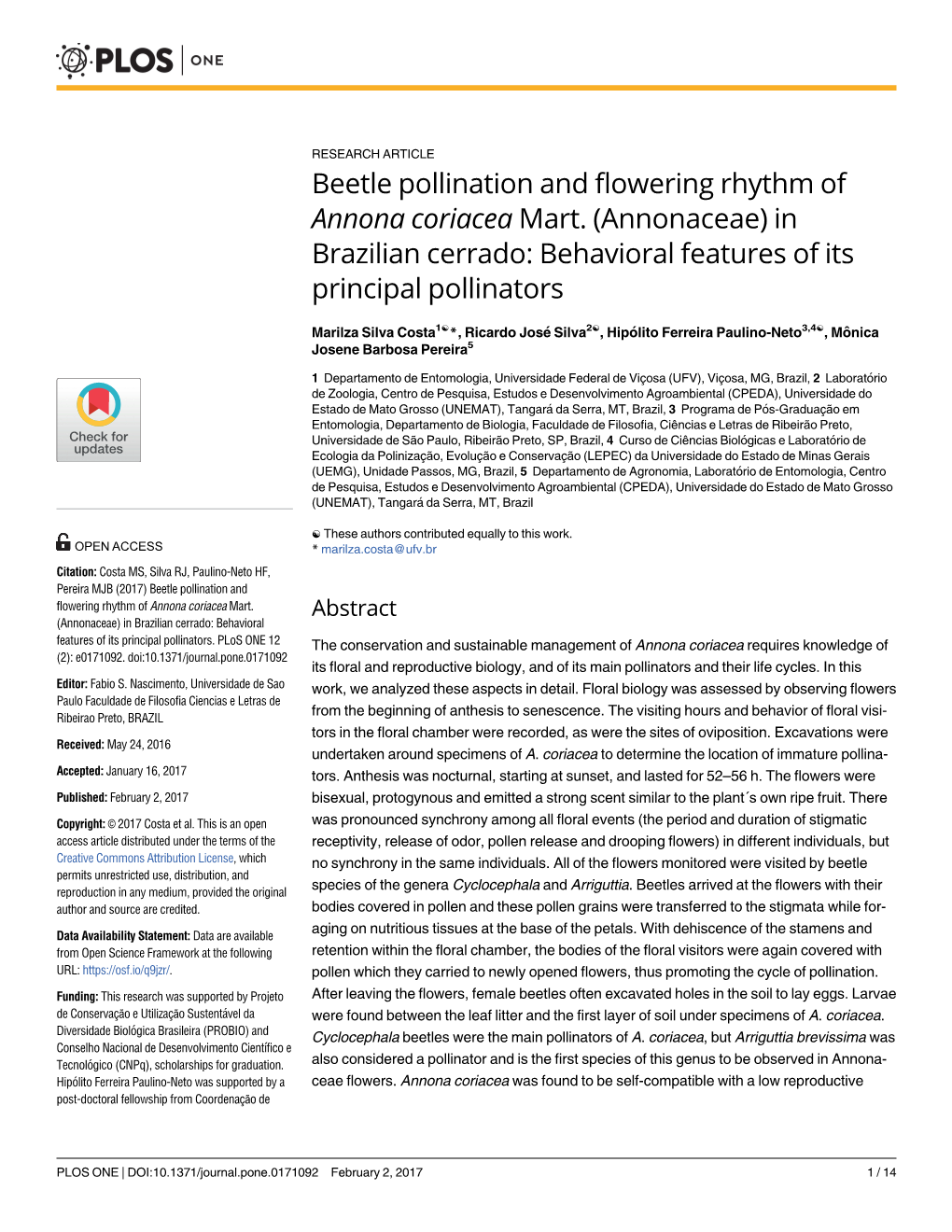 Annonaceae) in Brazilian Cerrado: Behavioral Features of Its Principal Pollinators