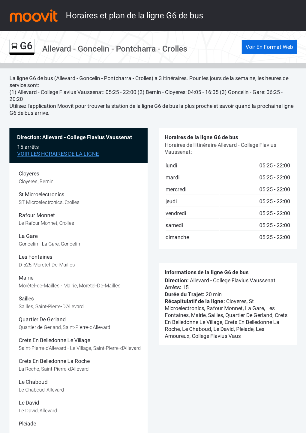 Horaires Et Trajet De La Ligne G6 De Bus Sur Une Carte