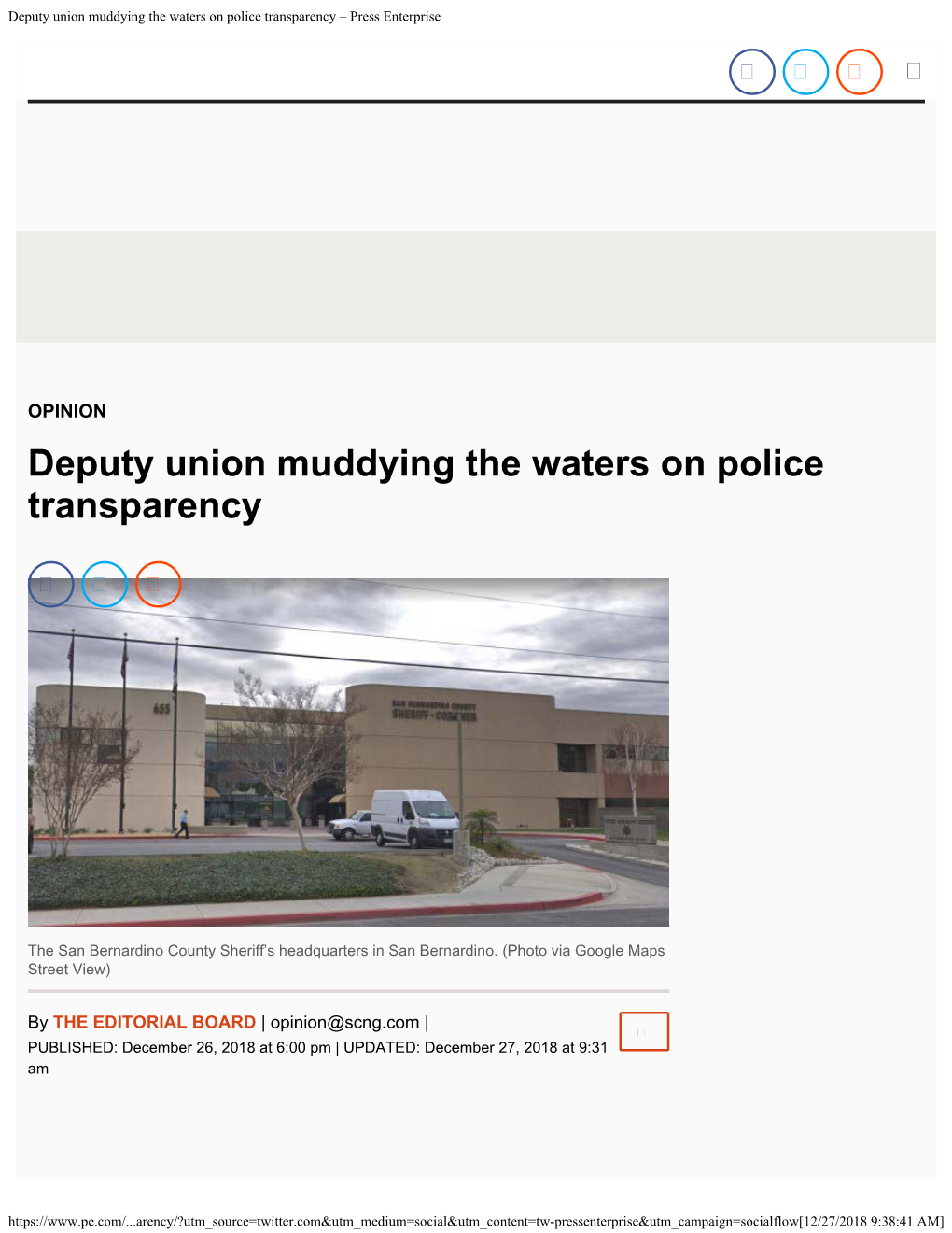 Deputy Union Muddying the Waters on Police Transparency – Press Enterprise