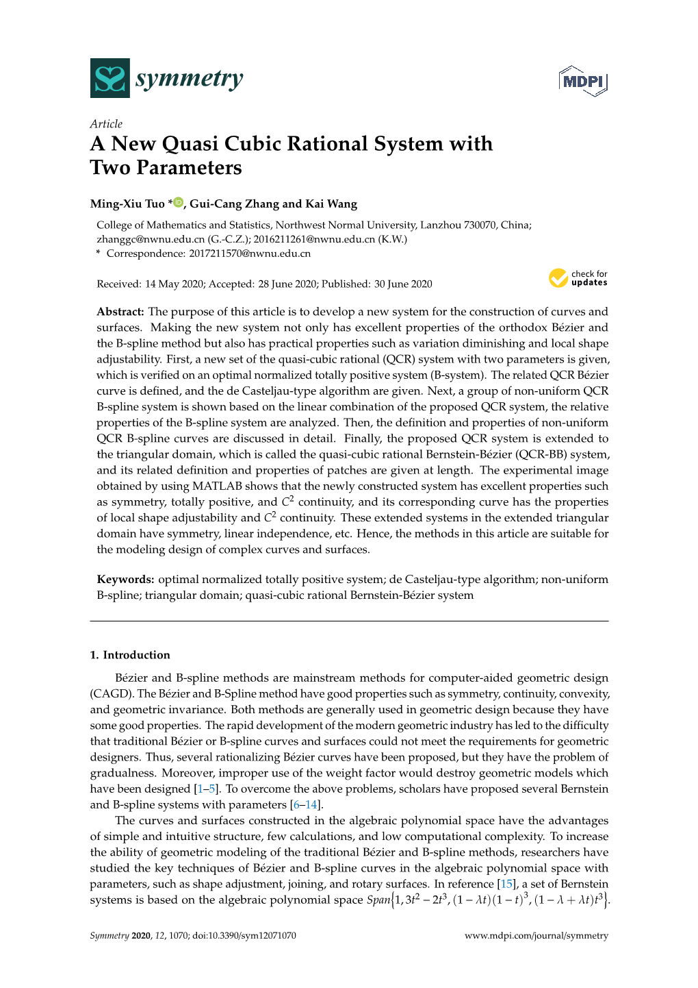 A New Quasi Cubic Rational System with Two Parameters