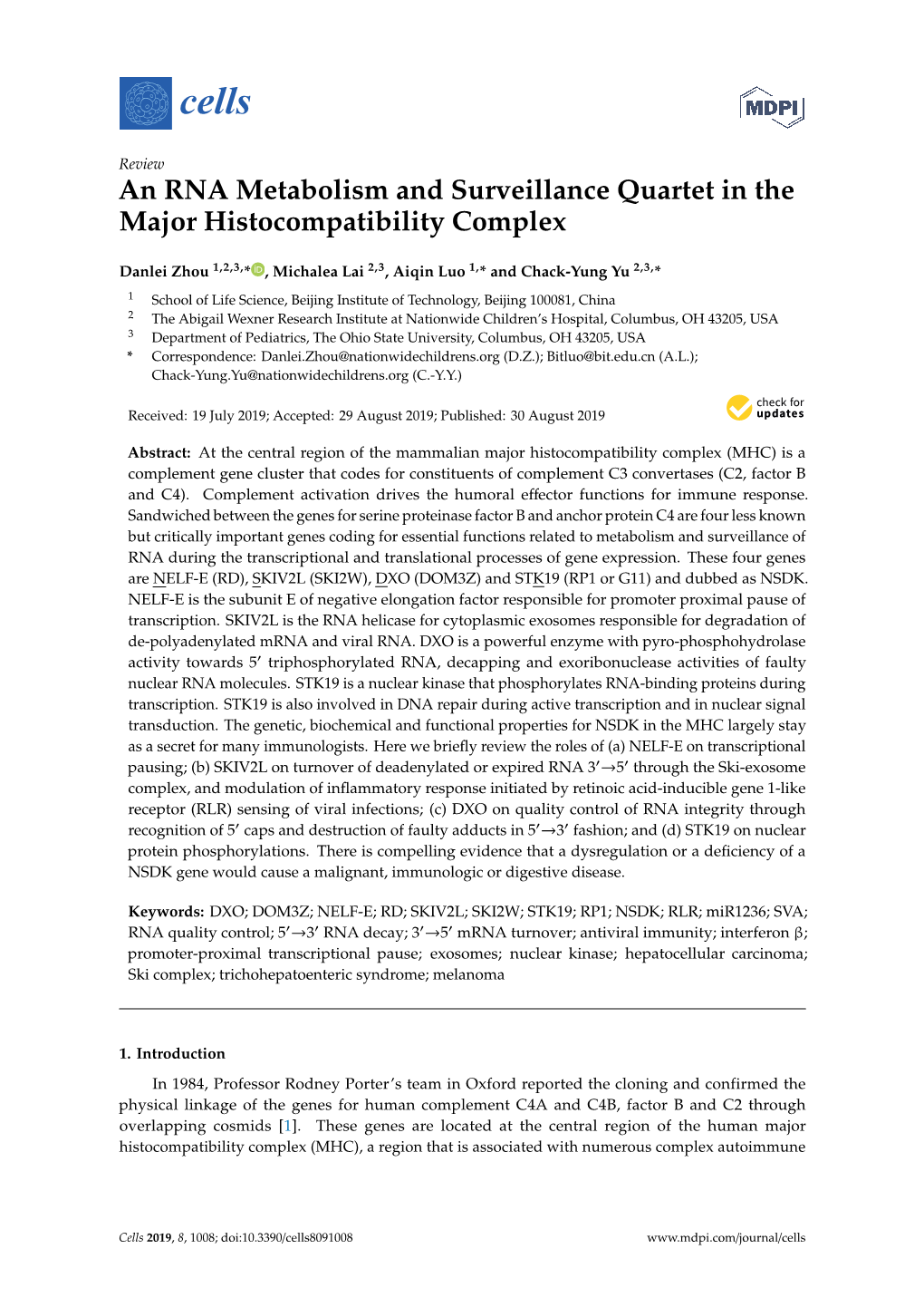 An RNA Metabolism and Surveillance Quartet in the Major Histocompatibility Complex