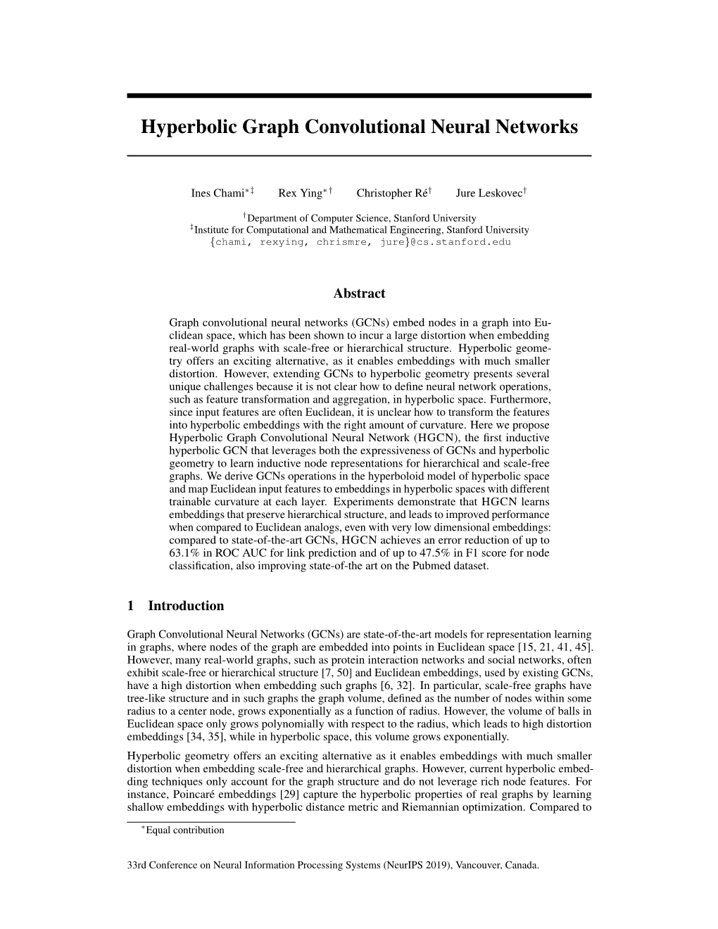 Hyperbolic Graph Convolutional Neural Networks