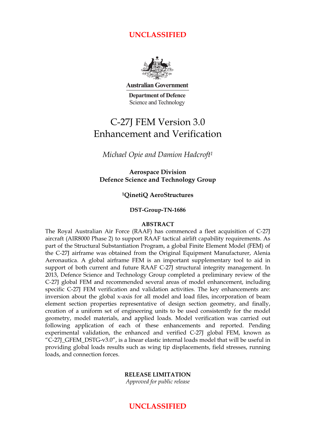 C 27J FEM Version 3.0 Enhancement and Verification