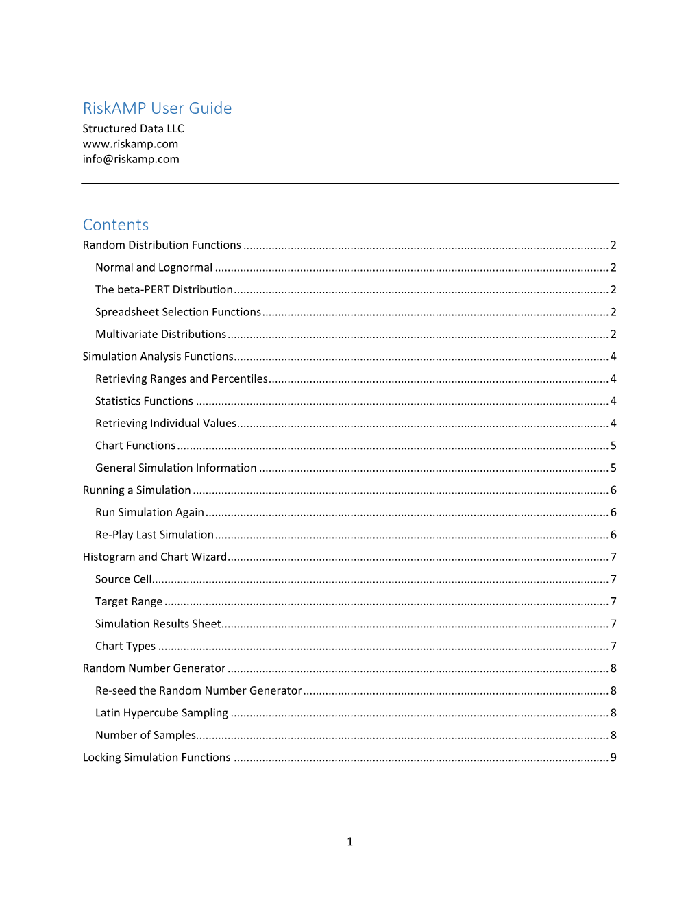 Riskamp User Guide Contents