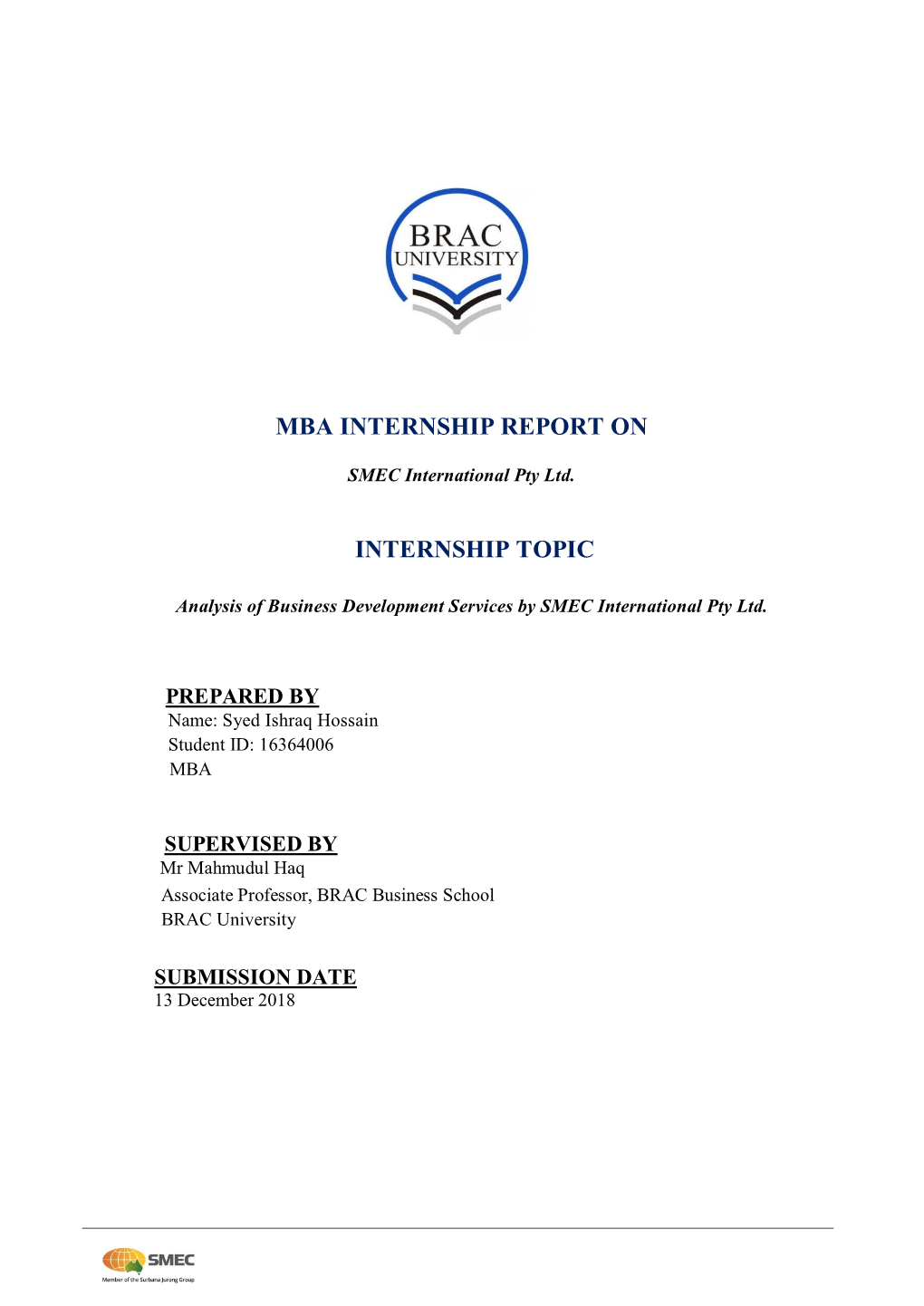 Mba Internship Report on Internship Topic
