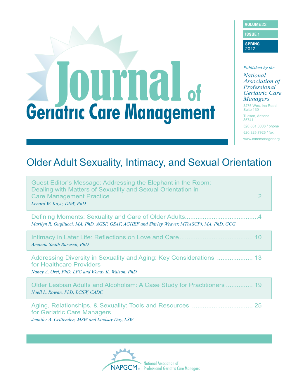 Of Geriatric Care Management Spring 2012