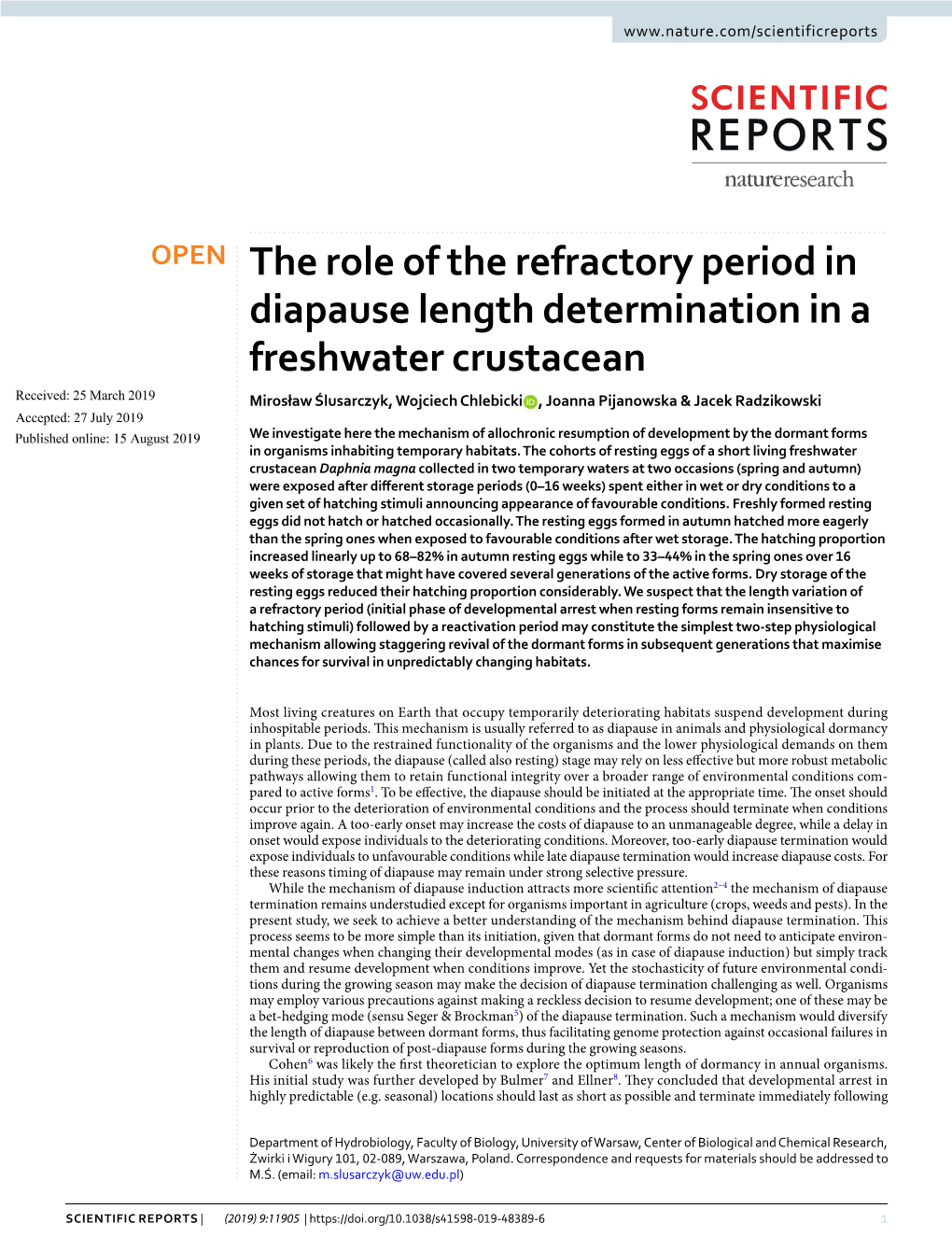 The Role of the Refractory Period in Diapause Length Determination in A